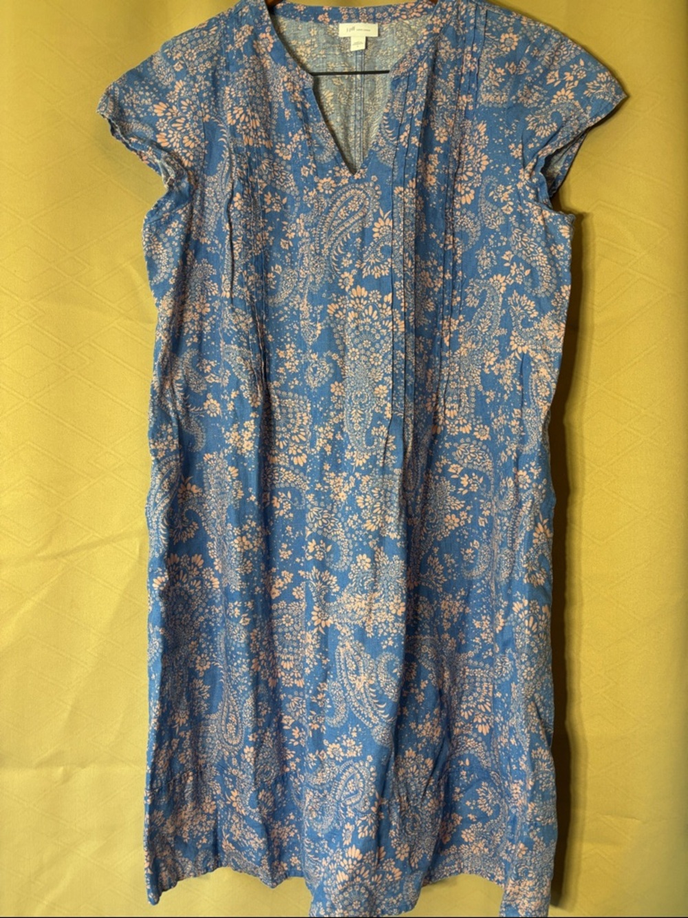 J-Jill  Blue 100 % linen Midi Dress with Pink Accent 0067 - Picture 2 of 8